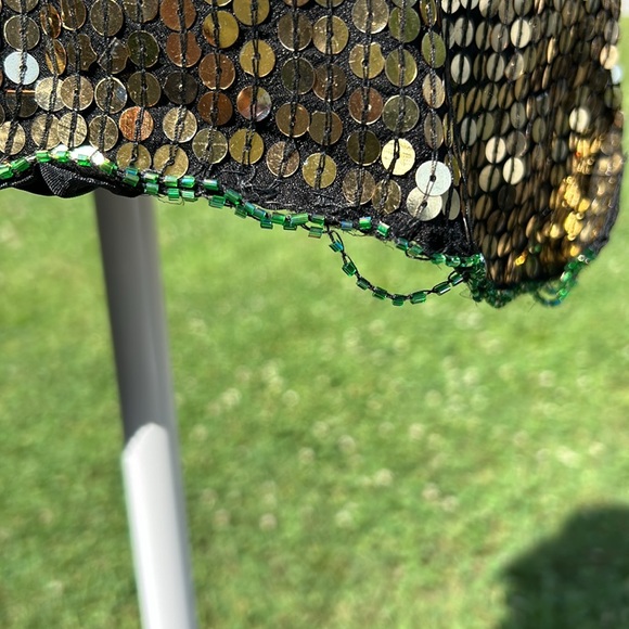 Large Vintage Elegance Anujan Gold/Green Sequin Blouse - Picture 9 of 10